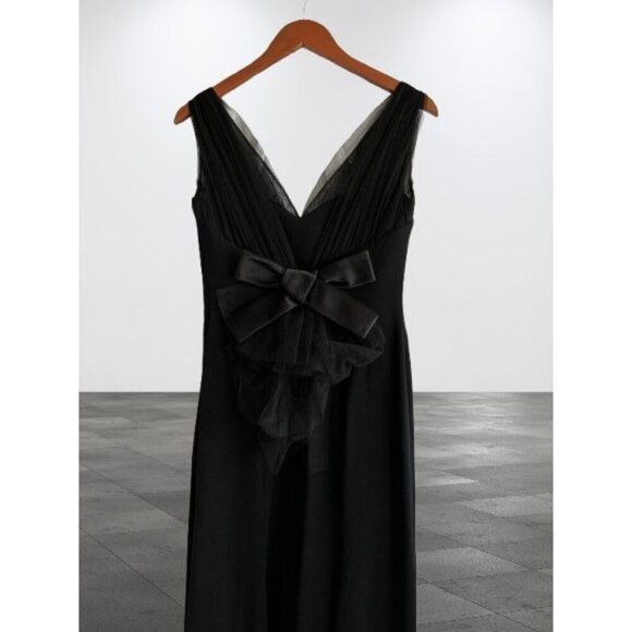 PAULE KA Evening Gown Elegant Black Sleeveless Dress V-Neck & Bow Detail - Picture 4 of 15